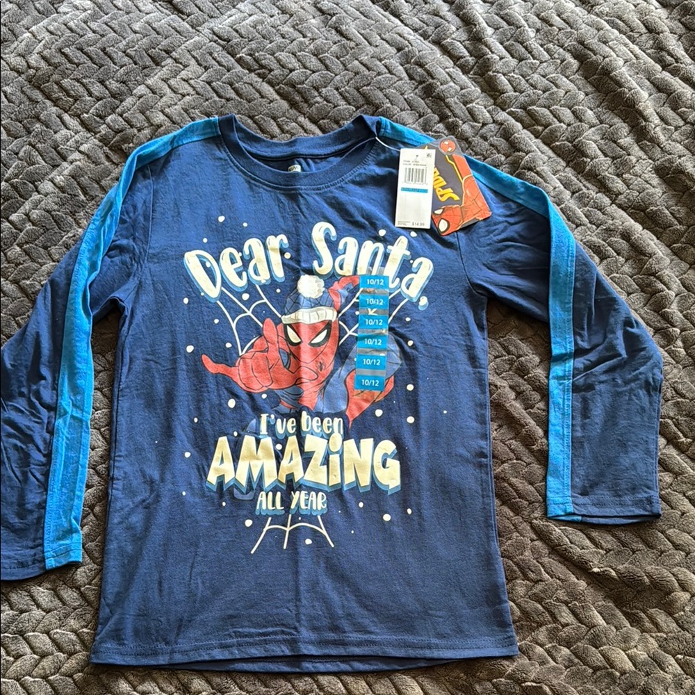 Marvel Blue Long Sleeve Tee with Festive Design